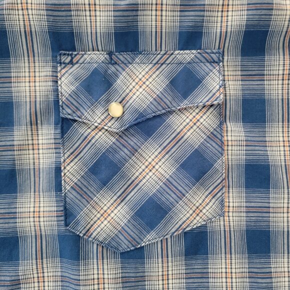 Wrangler Wrancher Men's Blue Plaid Pearl Snap Button-Up Shirt XXL - Picture 6 of 16